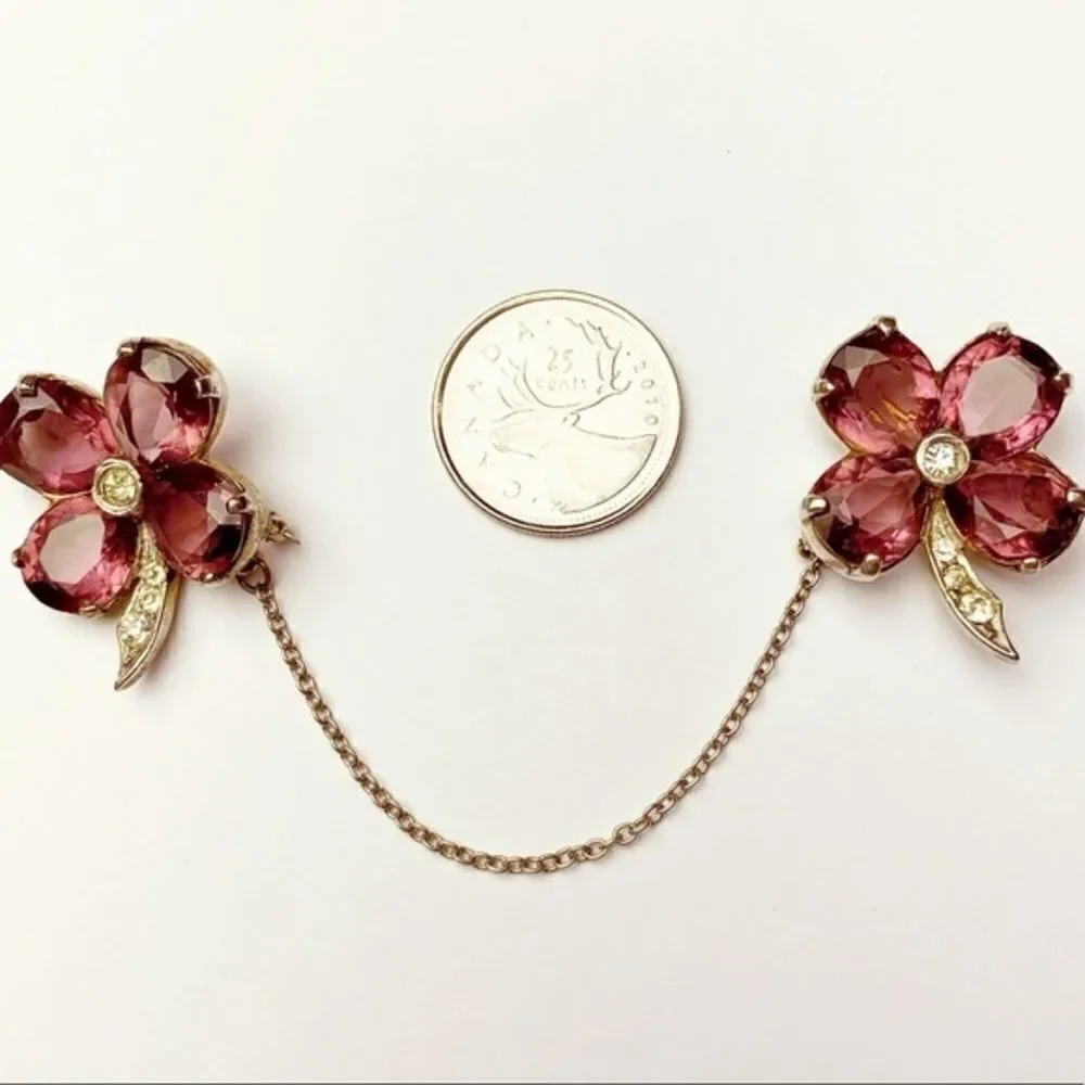 Antique Sterling Silver Floral Collar Pins - Picture 6 of 8